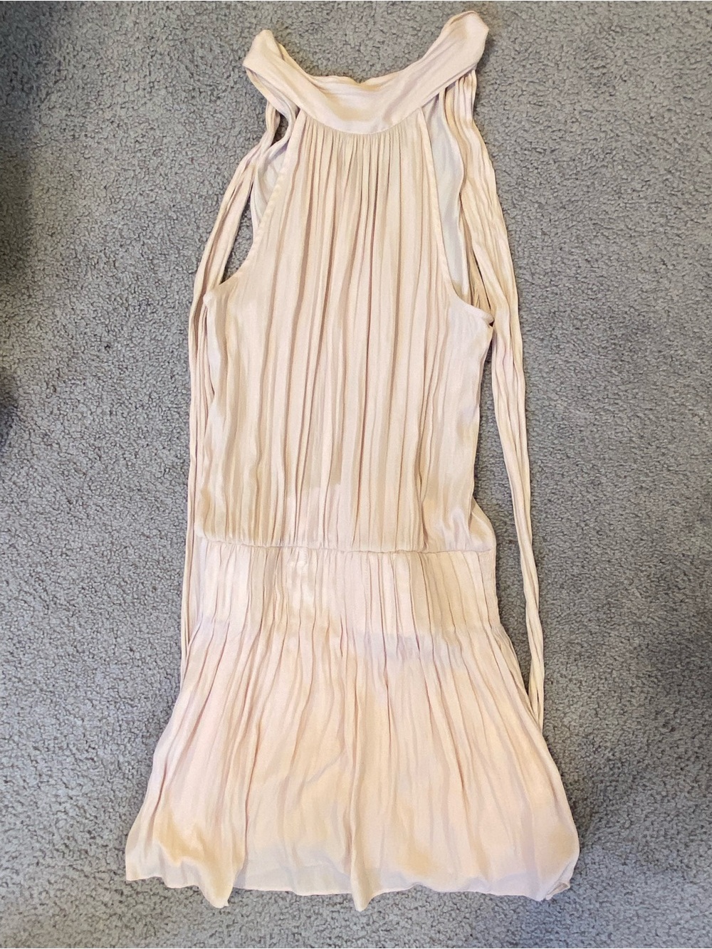 Cream Pleated Drop-waist Midi Dress